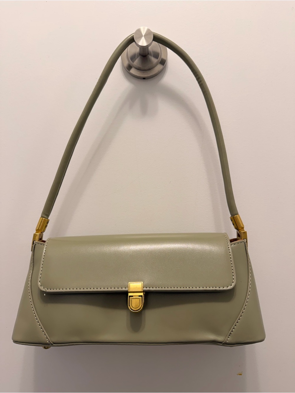 Olive Green Shoulder Bag with Gold Hardware